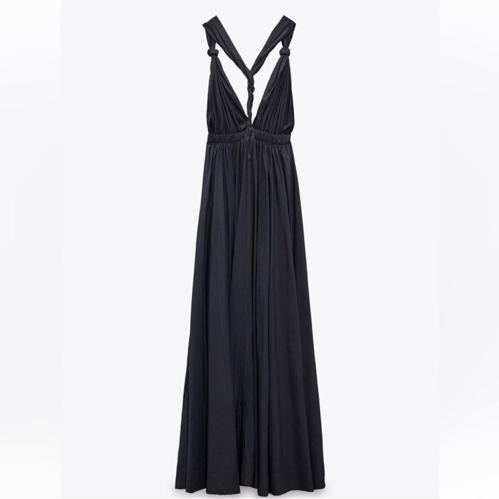 Zara Black Plunging Backless Maxi Dress